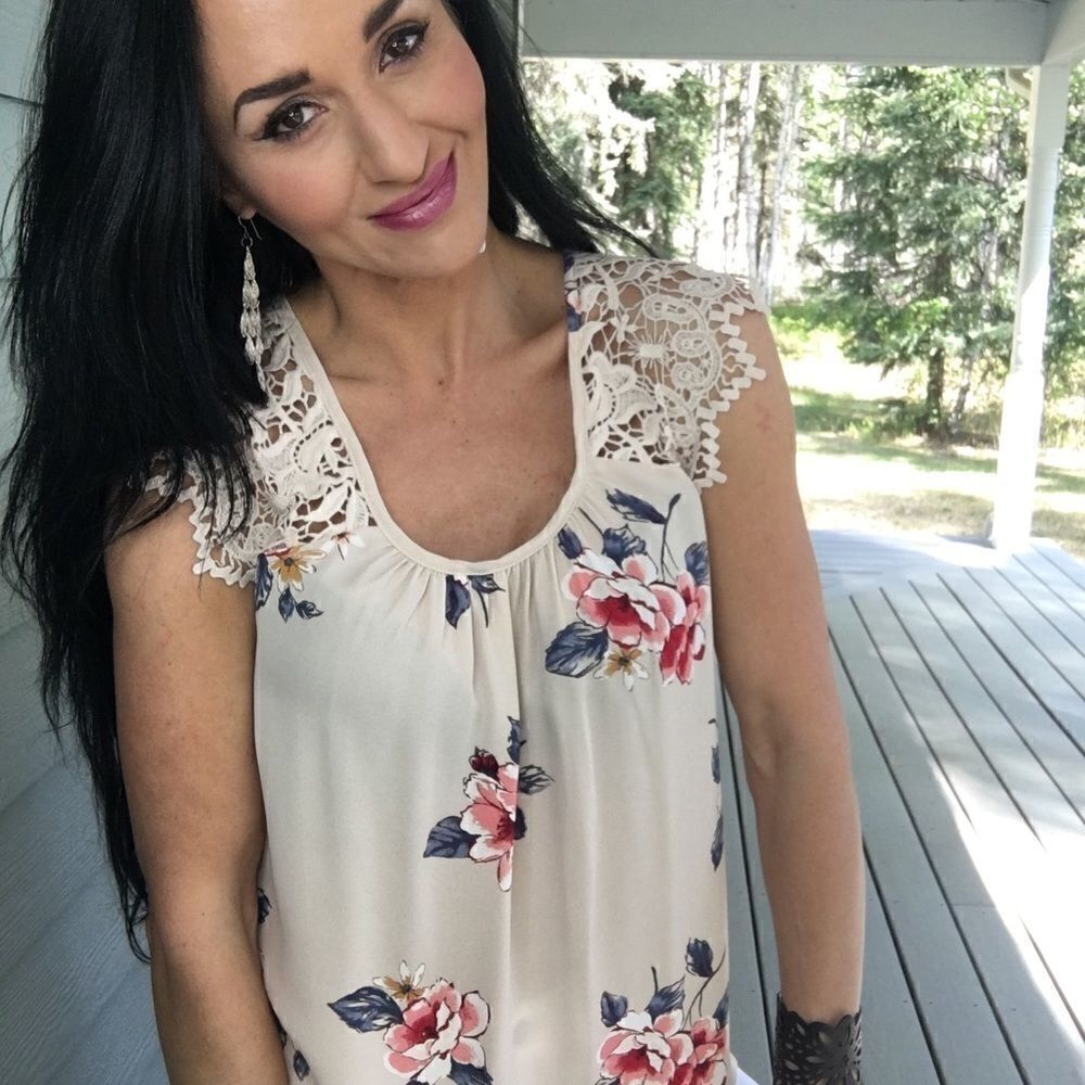 NEW Cream floral lace shoulder top